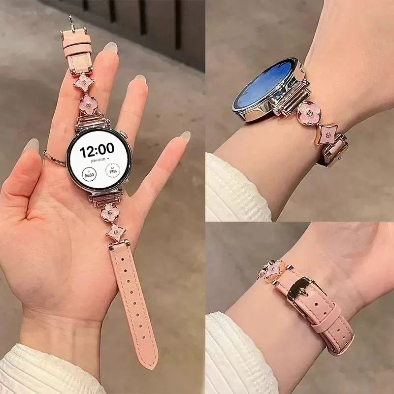 

Elegant Four Leaf Clover Leather for Apple Watch Band Compatible for iWatch S10/11 Luxe Gold