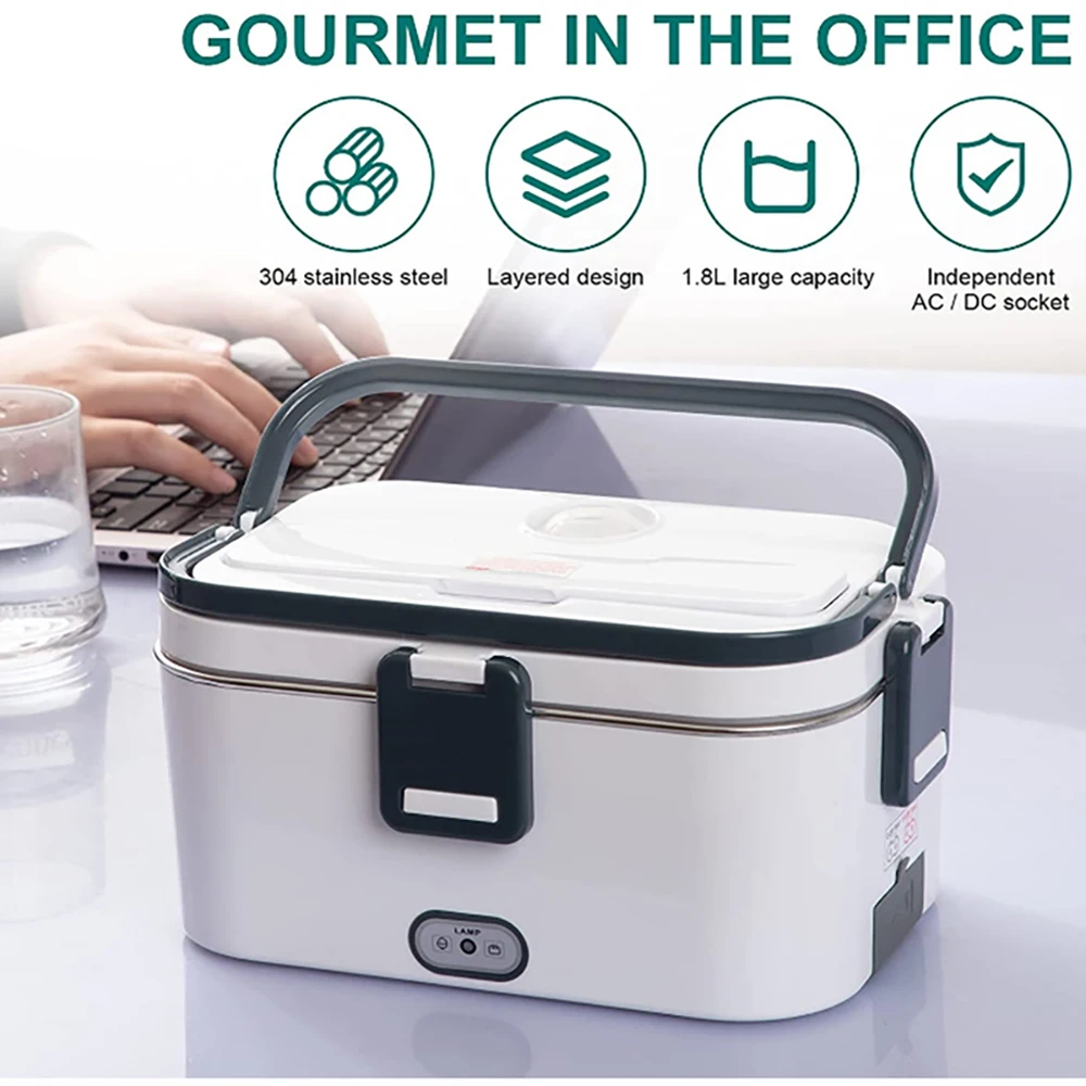 

1.2L 1.8L Electric Lunch Box Meal Pot Stainless Steel Portable Lunchbox Thermal Car Food Heated Camping Bento for Women Kids Bag