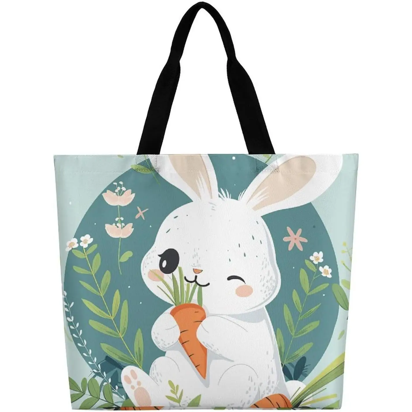 

Сумка-тоут с милым кроликом и морковью, большая женская повседневная сумка на плечо, многоразовая продуктовая сумка, модная сумка для офиса, покупок, путешествий