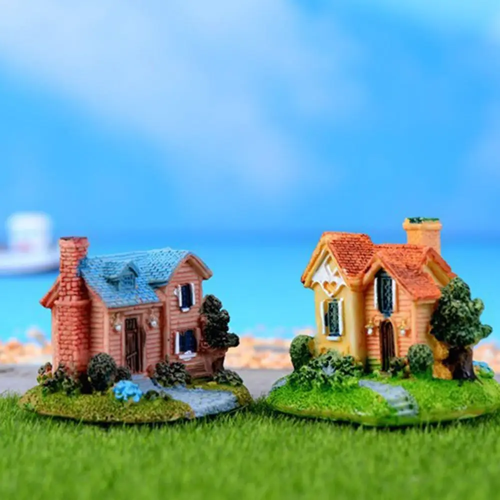 Resin Miniature Country Garden Ornaments Mini House Buildings Figurines House Ornaments Garden Accessories