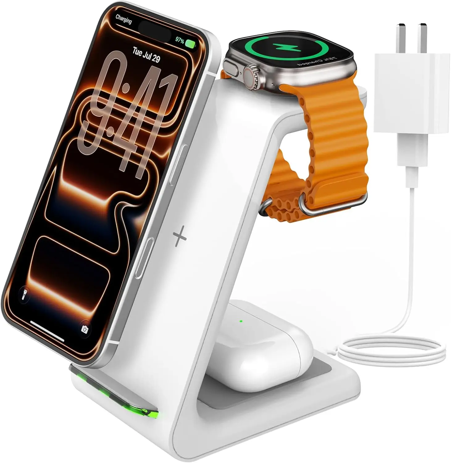 

3 in 1 Wireless Charging Station for iPhone, Apple Watch, AirPods, Fast Charging Stand, Bedside Dock
