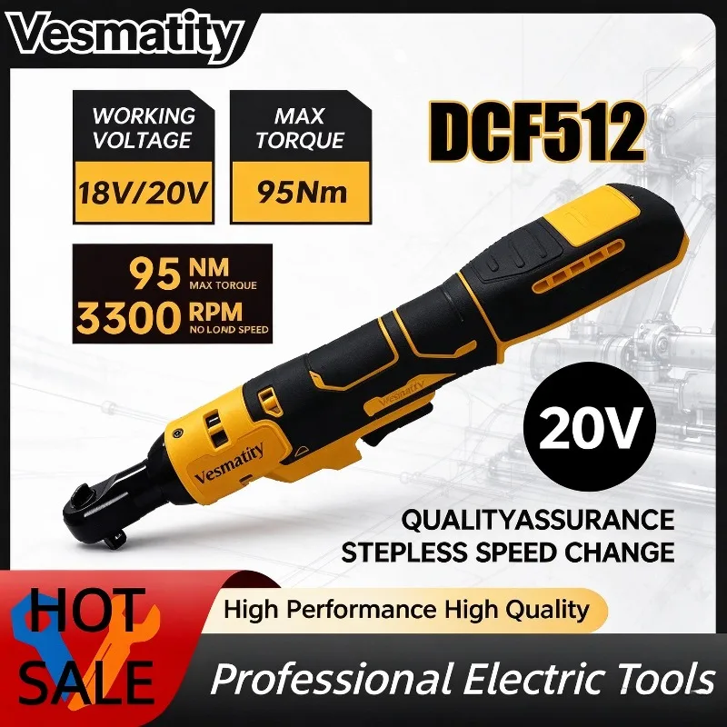Cordless DCF512 10-13MM Ratchet Right Angle Wrench LED Driver Variable Speed Power Wrench Power Tools For Dewalt Battery