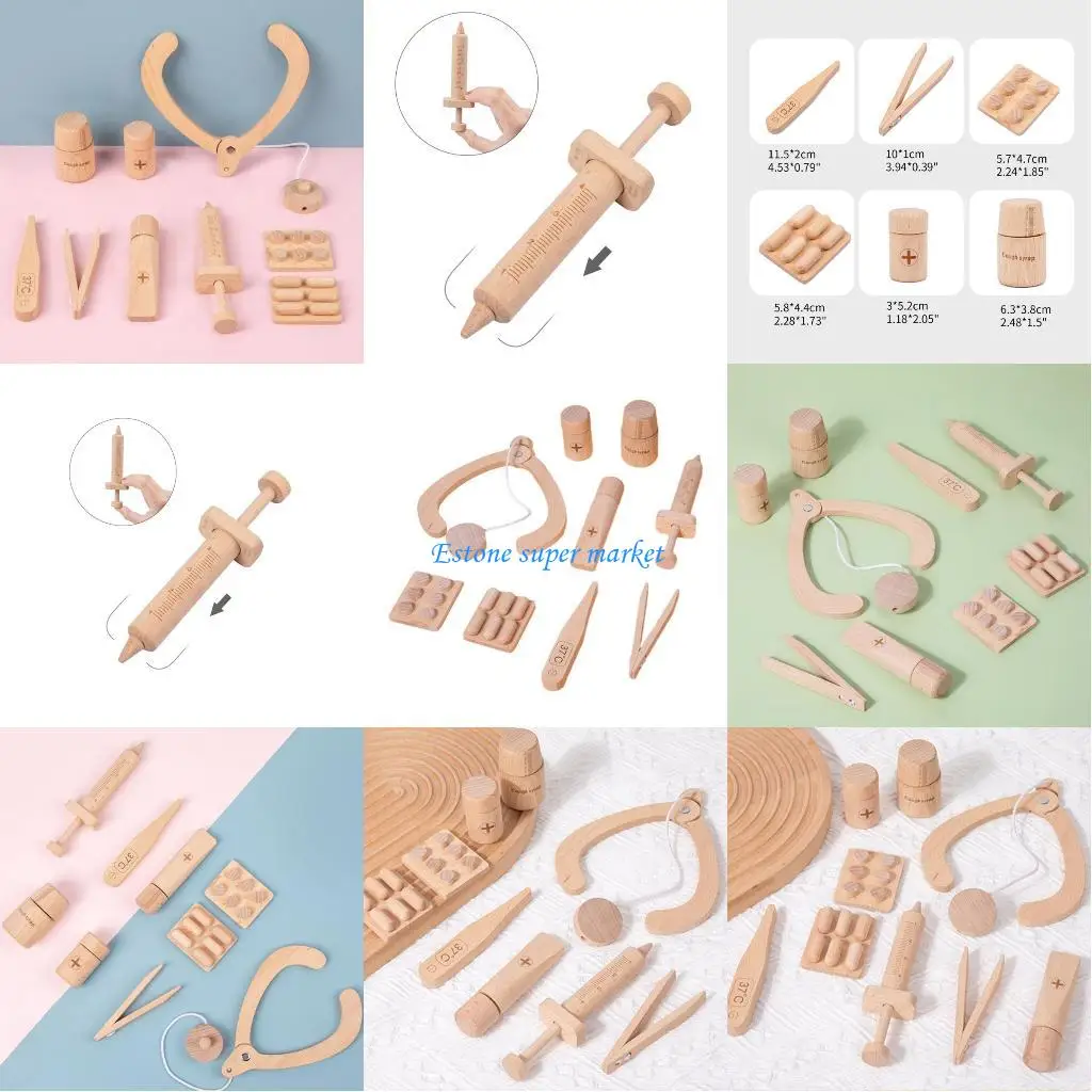 Herramientas médicas madera 090B, juguete para juego imitación para niños, médicos, juguete para niñas Cos-play