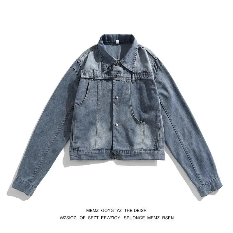 

Мужская джинсовая куртка оверсайз из плотного денима, трендовая, с эффектом высокого класса, стильная, для весны и осени, в американском ретро-стиле