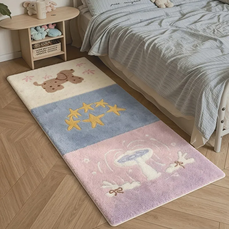 VIKAMA Kids Long Floor Mat Cartoon Deer Butterfly Flower Pattern Non Slip Washable Plush Rug for Children Bedroom Indoor Decor - view 3