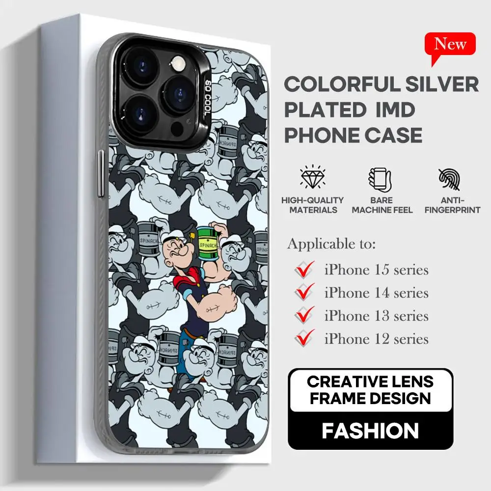 Popeye the Sailor Phone Case black IMD Colorful Phone Case Silver Cover Suitable for Apple iPhone 15 14 13 12 11 XS Pro Max