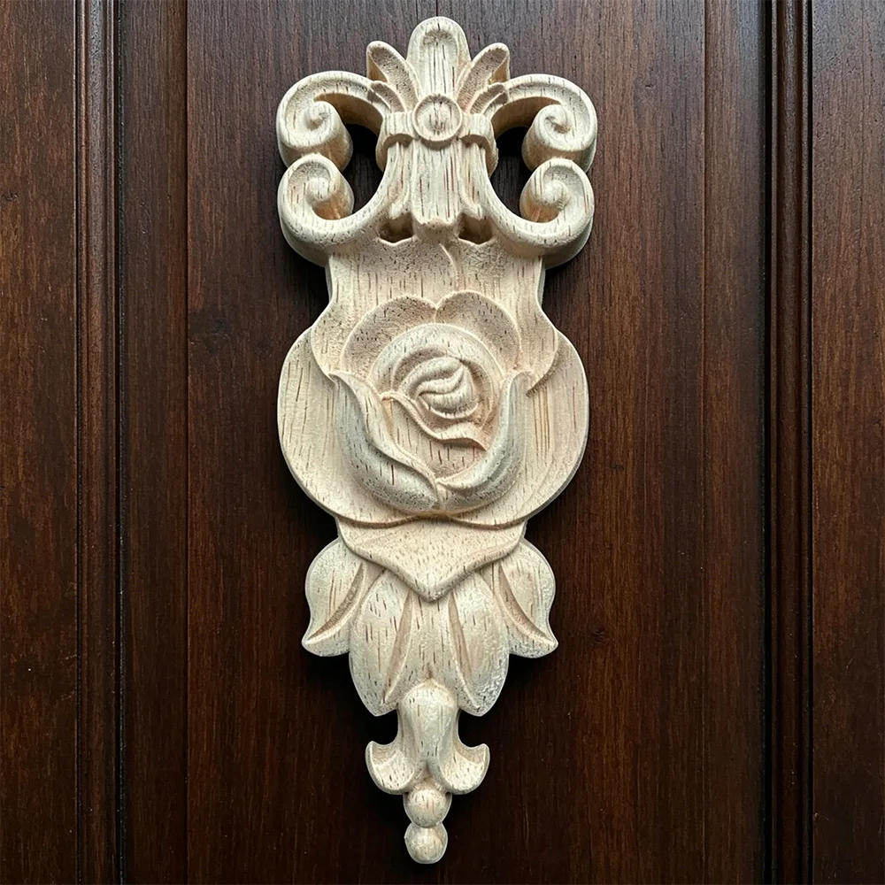

2PCS 14-18cm Roses Floral Carved Corner Wall Door Cabinet Furniture Decorative Figurines Wood Appliques Furniture Upholstery