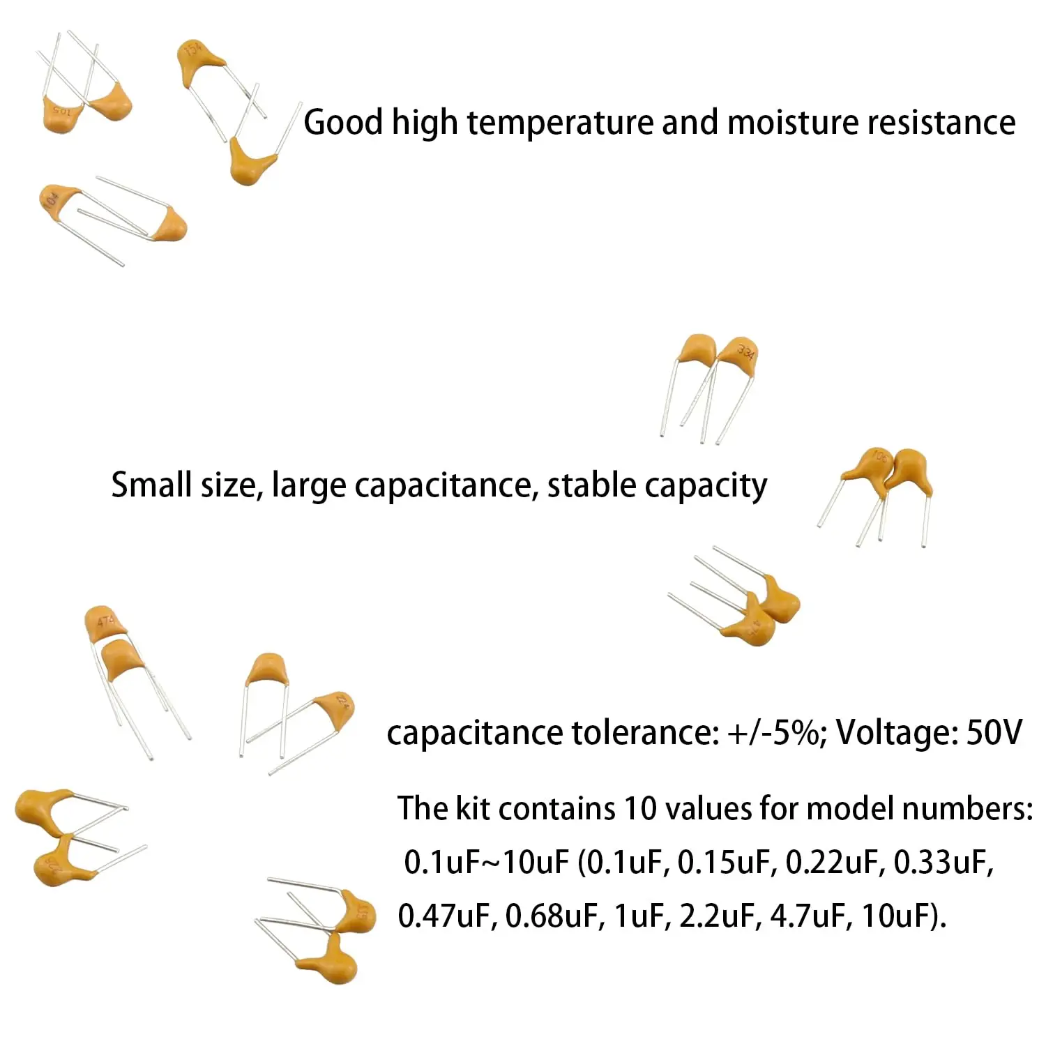 10 Values 300 Pcs Ceramic Capacitor 0.1 0.15 0.22 0.33 0.47 0.68 1 2.2 4.7 10 uF Multilayer Monolithic Ceramic Capacitor