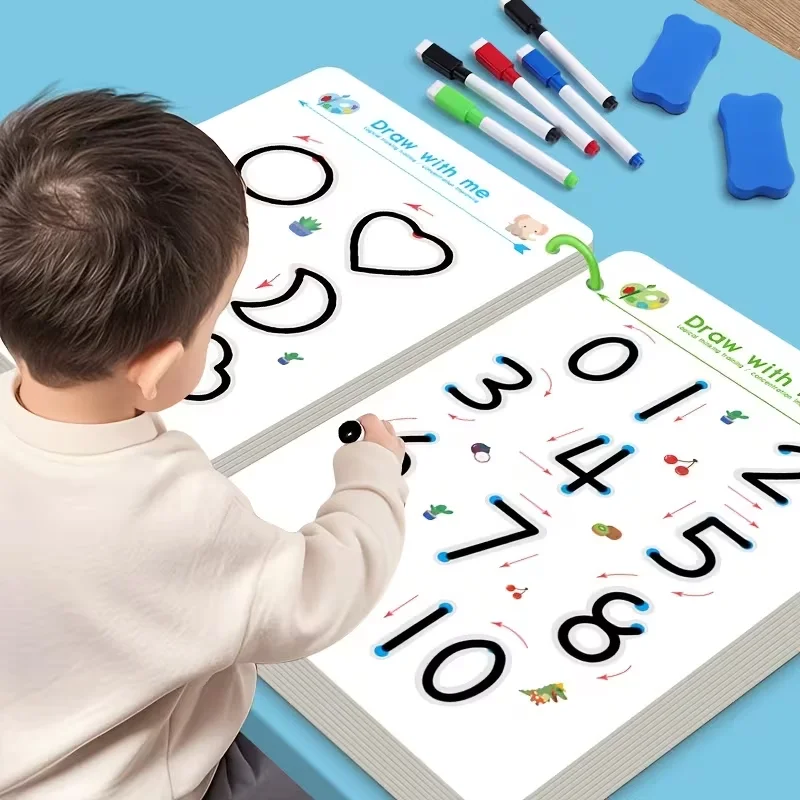 Calligraphy Practice Notebook Set Is Reusable |   Whole Brain Development, Writing Training, and Art Education Handbook |   Learn Writing Skills, Paper Materials, Durable Binding |   Colorful Pages with Erasable Writing for Repeated Practice, Environmentally Friendly and Waste-Free, Effectively Improving Children's Pen Control and Concentration.