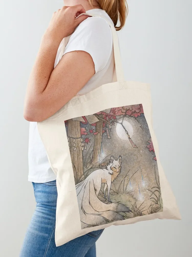 Fox and Wisps Under the Moon and Maple Leaves Tote Bag tote bag woman Customizable tote bag university shopper Beach