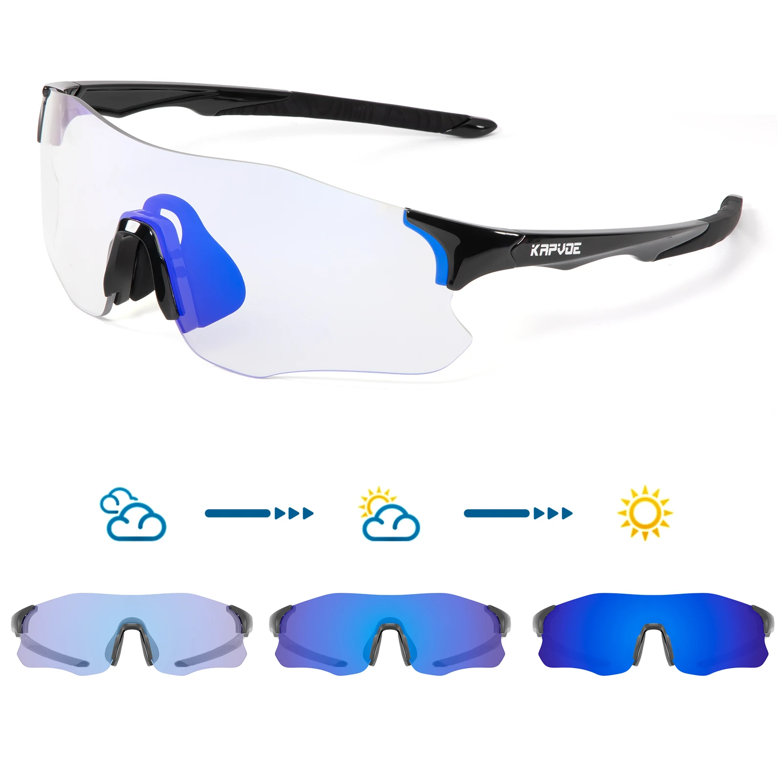 KAPVOE Lunettes Photochromiques Cyclisme - Verres Adaptatifs UV400 Sport VTT Running Baseball - K27