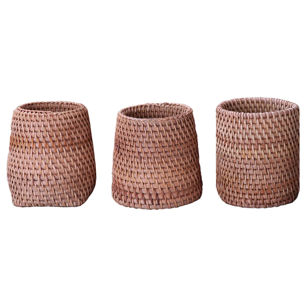 

Rattan Storage Basket Tea Ceremony Bucket Flower Pot Pen Container Weave Bamboo