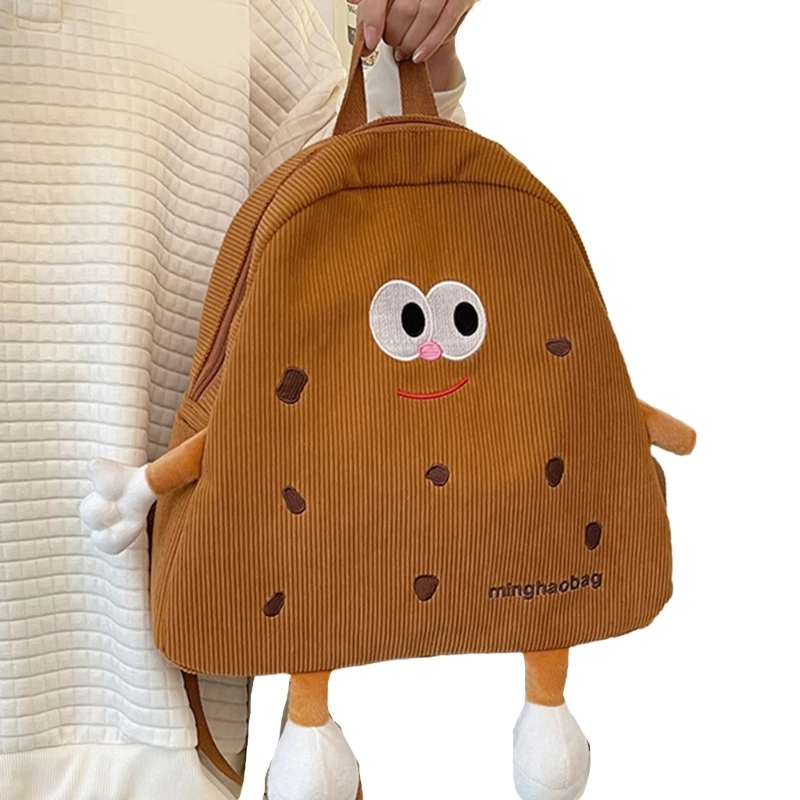 Corduroy Cookie Backpack กระเป๋าการ์ตูนตลกกระเป๋านักเรียนมีสไตล์สำหรับผู้หญิงและเด็กผู้หญิง