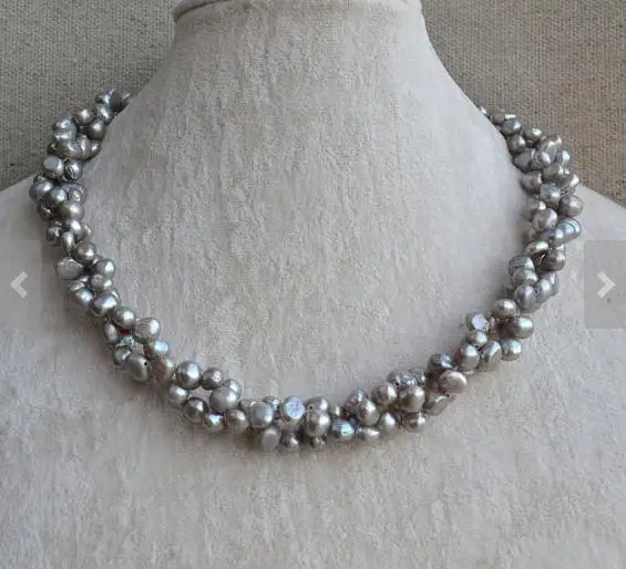 

Fashion Pearl Jewelry,Gray Baroque Freshwater Pearl Necklace,Flower Clasp,Wedding Birthday Party Charming Women Gift