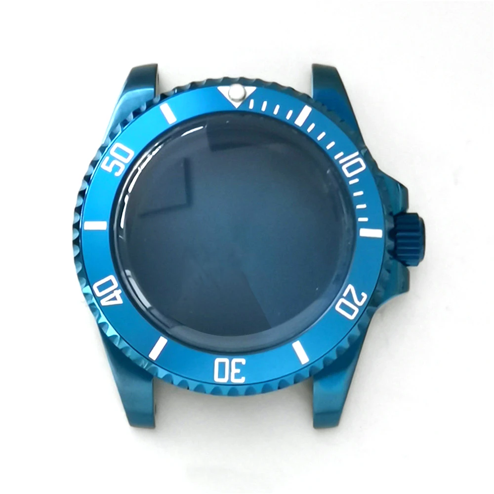 

40mm Electroplated Blue Watch Case for NH35 NH36 Movement Sapphire Glass Cover 13.5mm Thickness 316L Stainless Steel Case