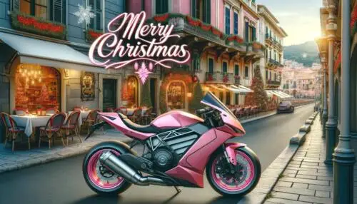 Retro pink motor bike merry christmas  Poster On Metal Sign Plaque all sizes