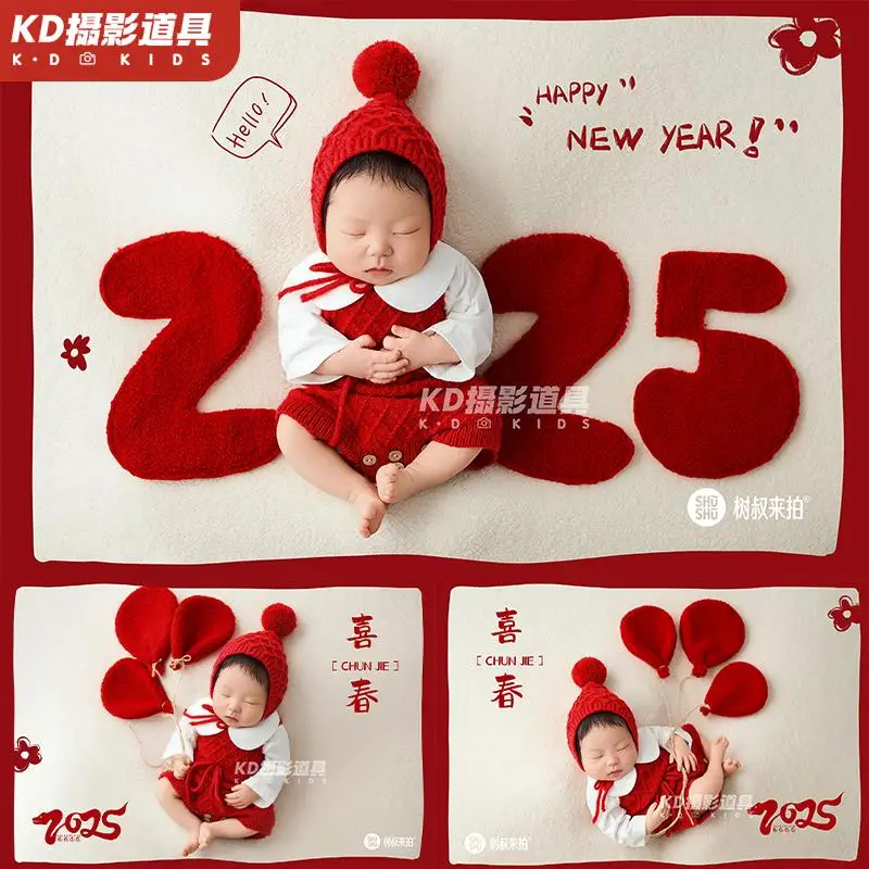 

New Years Baby Hundred Day Photo Costume Props Red Studio Theme Set One Year One Month New Style Photo 신생아촬영 신생아