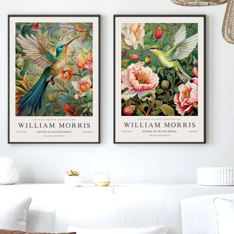 William Morris Hummingbird Flower Exhibition Posters Prints Canvas Painting Vintage Wall Art Pictures for Living Room Home Decor