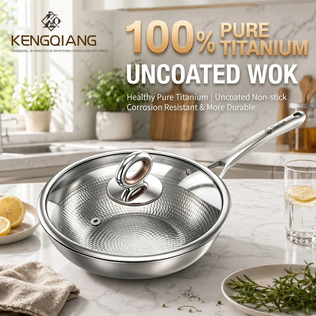 Pure Titanium Frying Wok Non-Stick Induction Cookware for Healthy Cooking Kitchen Cookware