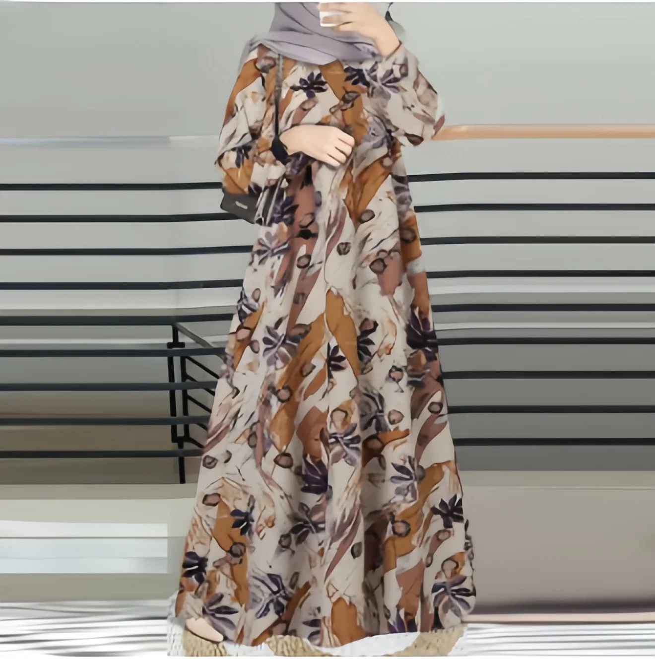 Neue Lange Robe Gedruckt Muslimischen Malaiischen Kleid Volle Hülse Rundhals Lange Robe Lange Kleid Fabrik Charge Dubai Luxus Islam Elegante