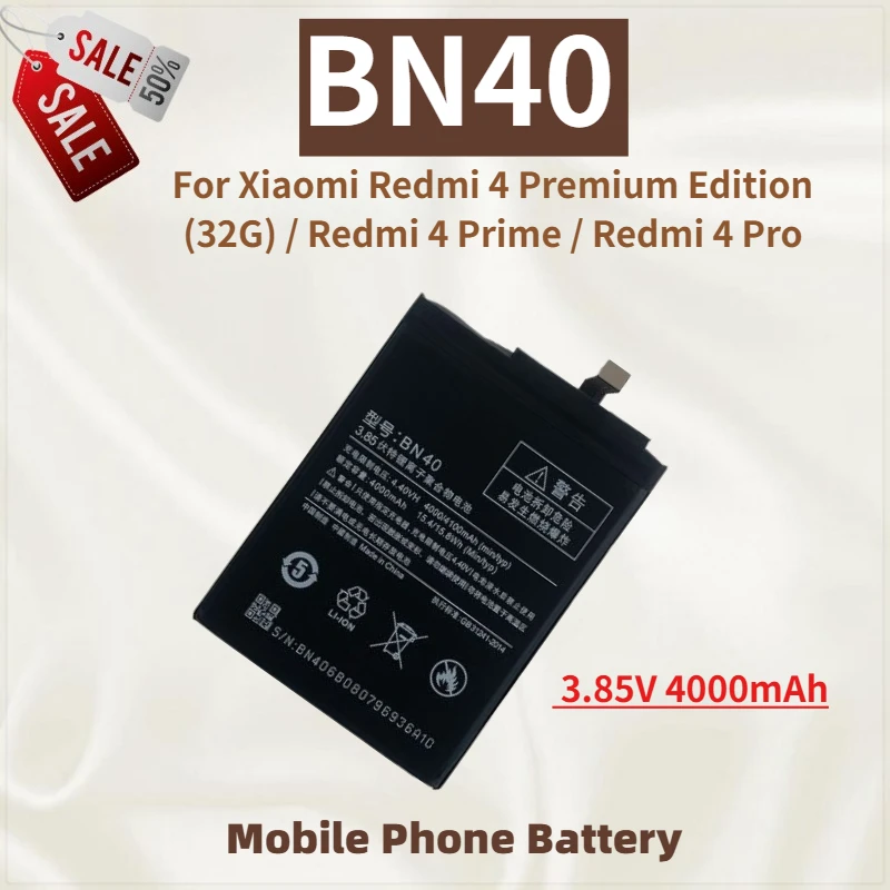 High Quality BN40 Mobile Phone Battery 3.85V 4000mAh For Xiaomi Redmi 4 Premium Edition (32G) / Redmi 4 Prime /4 Pro Brand New