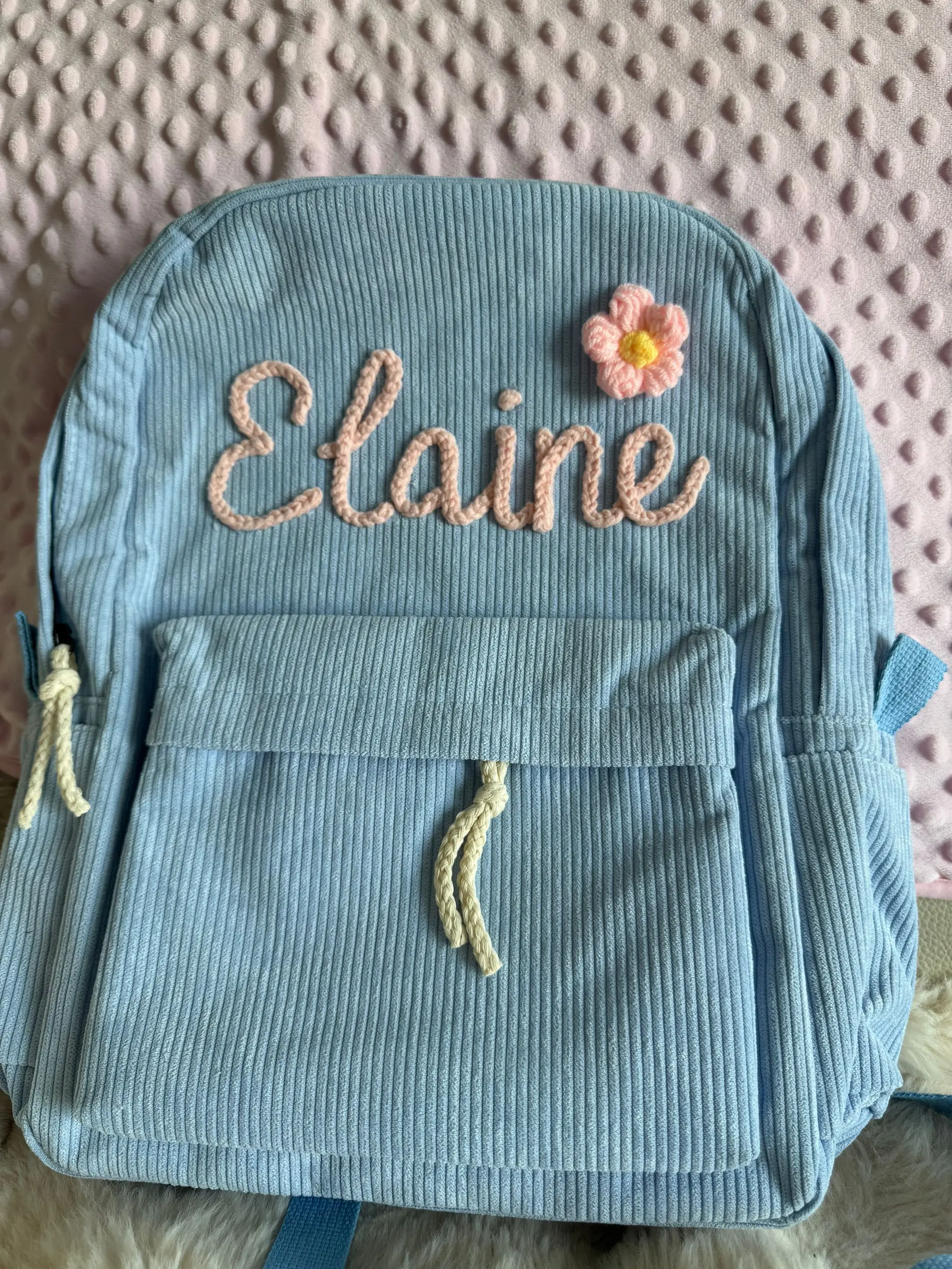 Handcrafted Corduroy Backpack: Custom Embroidered School Bags for Children and Toddlers