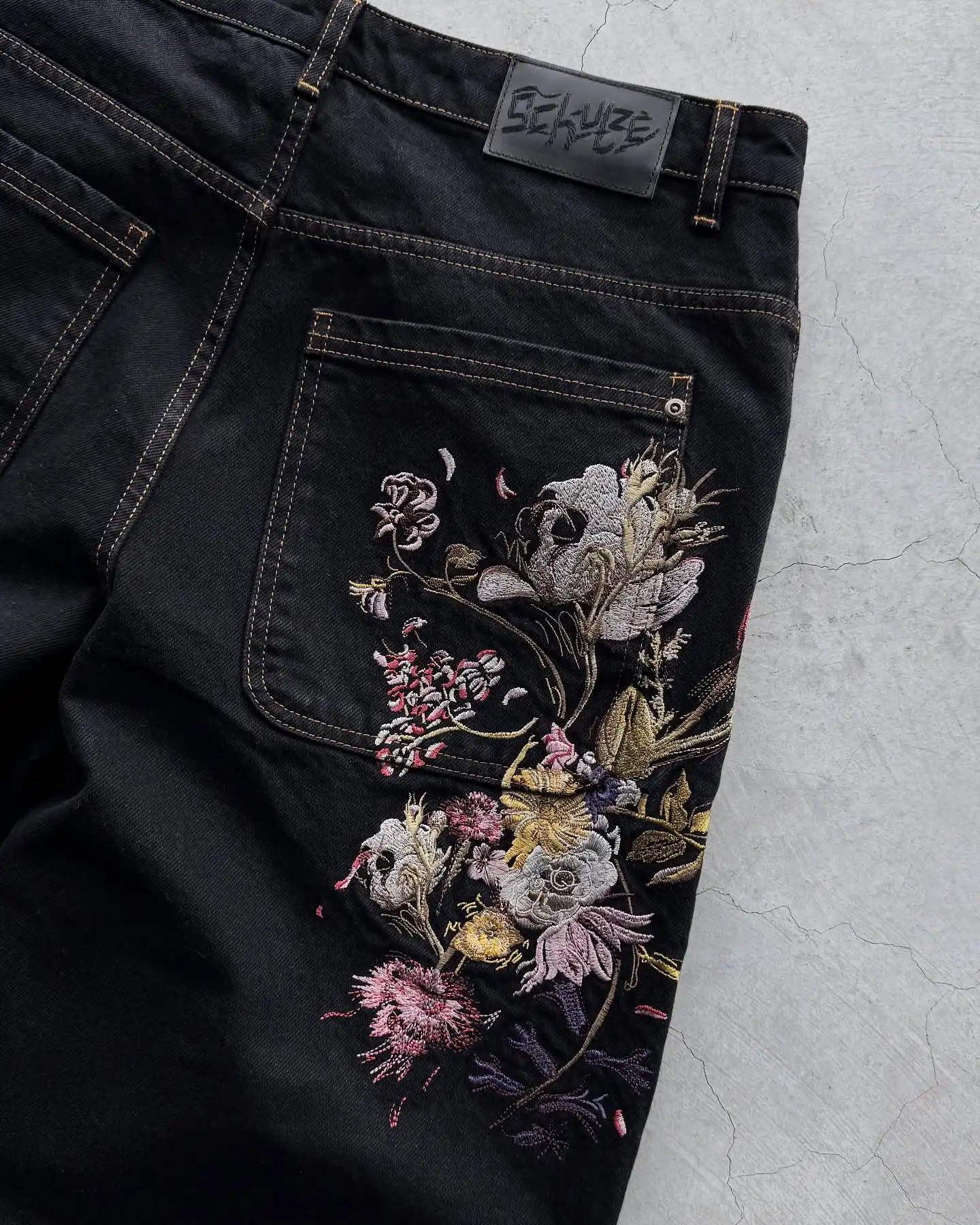 Embroidery Denim Pants Wide Leg Casual Jeans