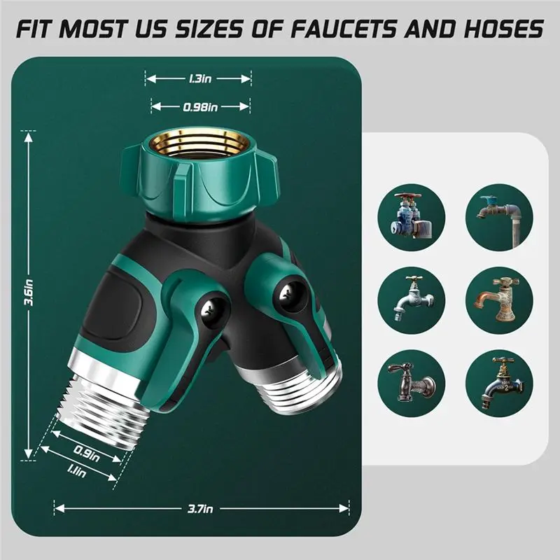 PZHI 2 Way Garden Hose Splitter with Shut Off Valve Heavy Duty Water Spigot Splitter for Outdoor Faucet Connector