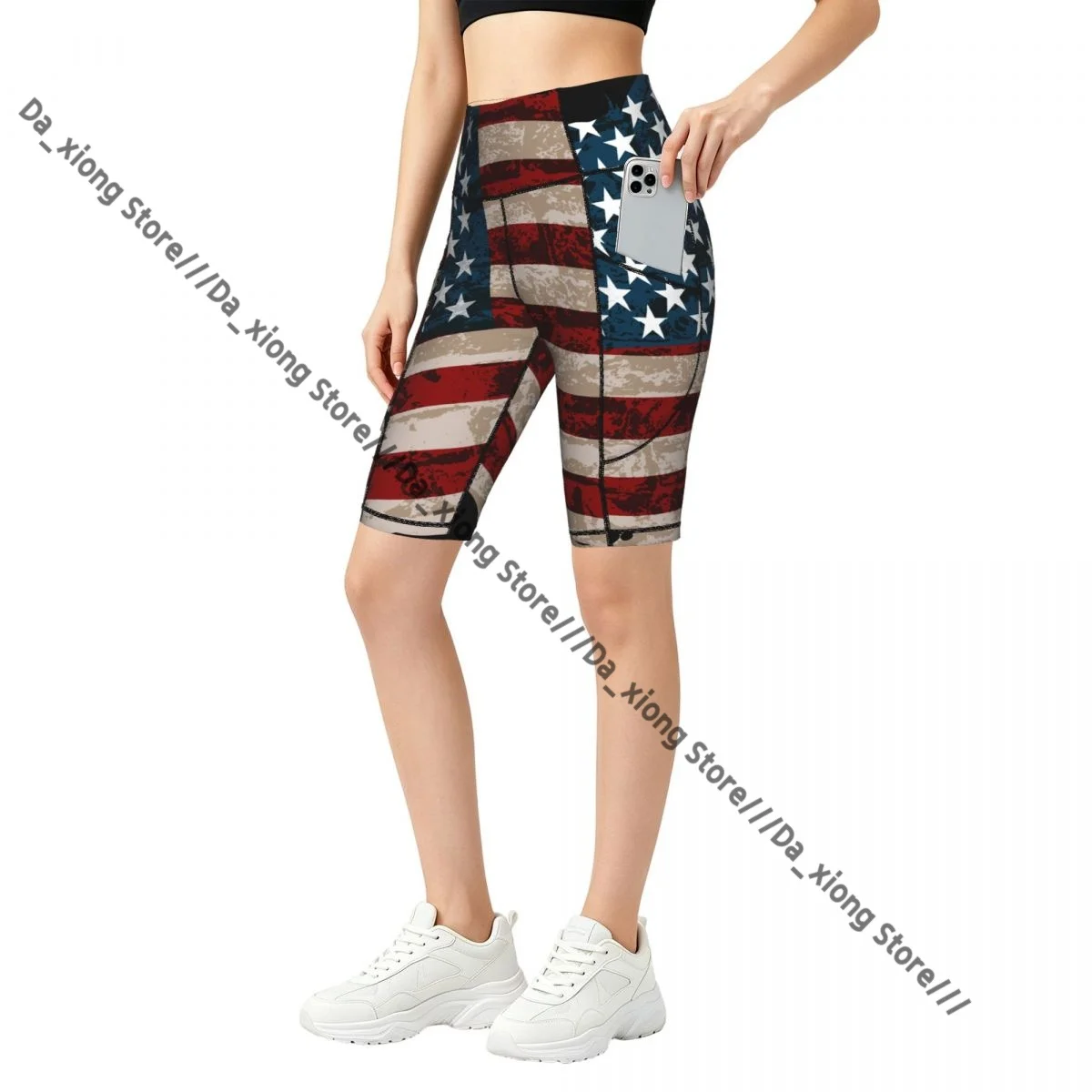 

Ladies Yoga Shorts American Striped Flag Breathable Gym Running Workout Pants