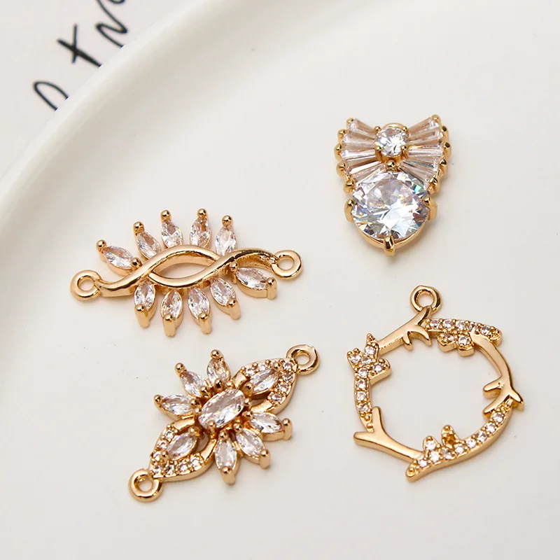 1pcs Diy Jewelry Accessories Copper Inlay Zircon Rose Flower Bouquet Flower Pendant Earring Bracelet Necklace Handmade Charms