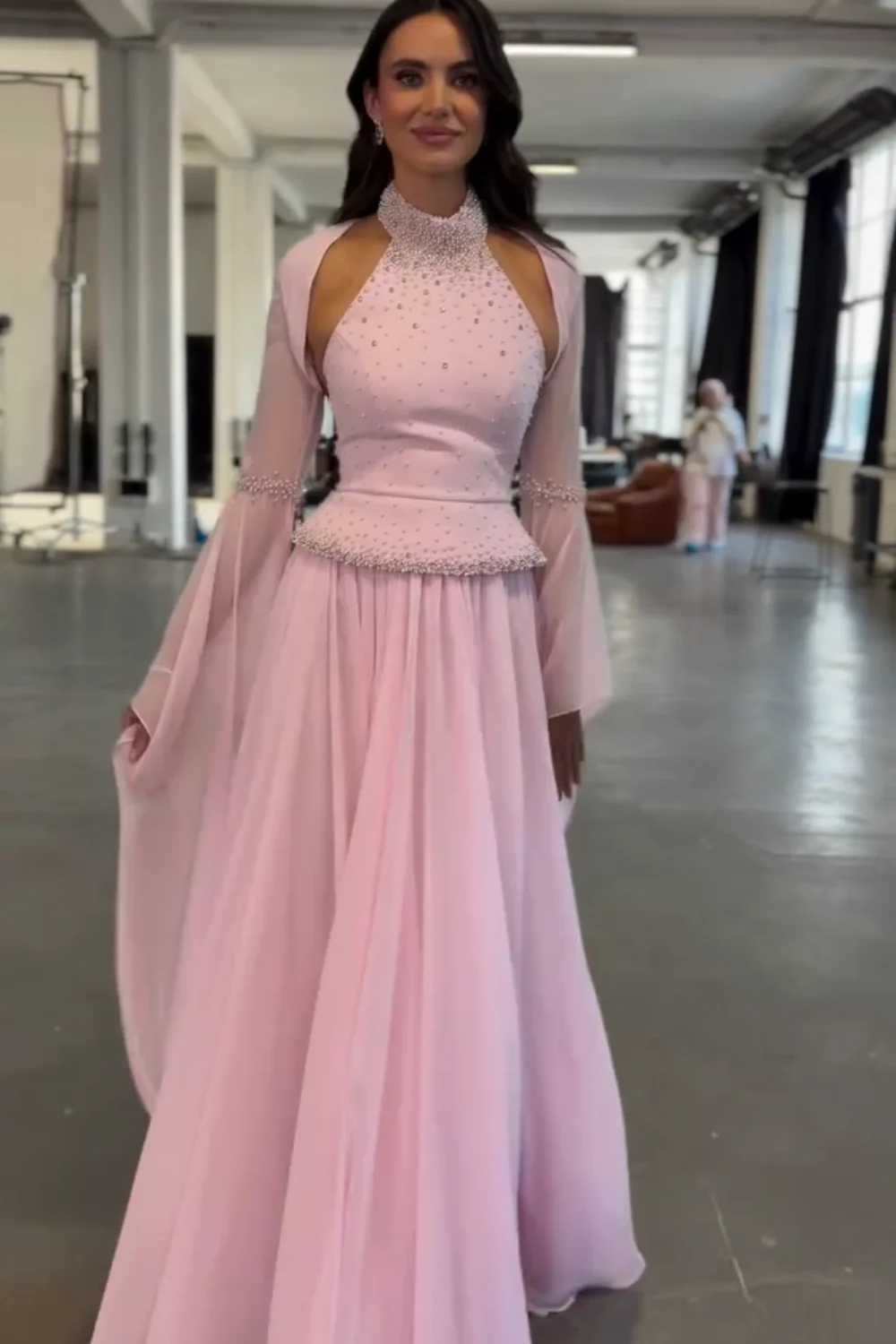 Customized Formal Chiffon Sequined A-line Halter Long Bespoke Occasion Party Dresses Chinese Style Classic