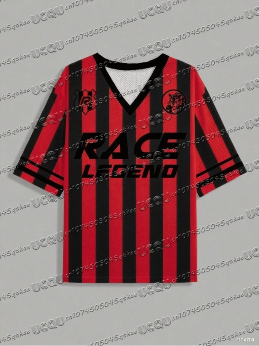 ผู้หญิงคอวีสปอร์ตย์เสื้อยืดลําลองการแข่งขันตํานานพิมพ์ฤดูร้อนสวมใส่สบายๆกีฬาตาข่ายเสื้อยืดท็อปส์