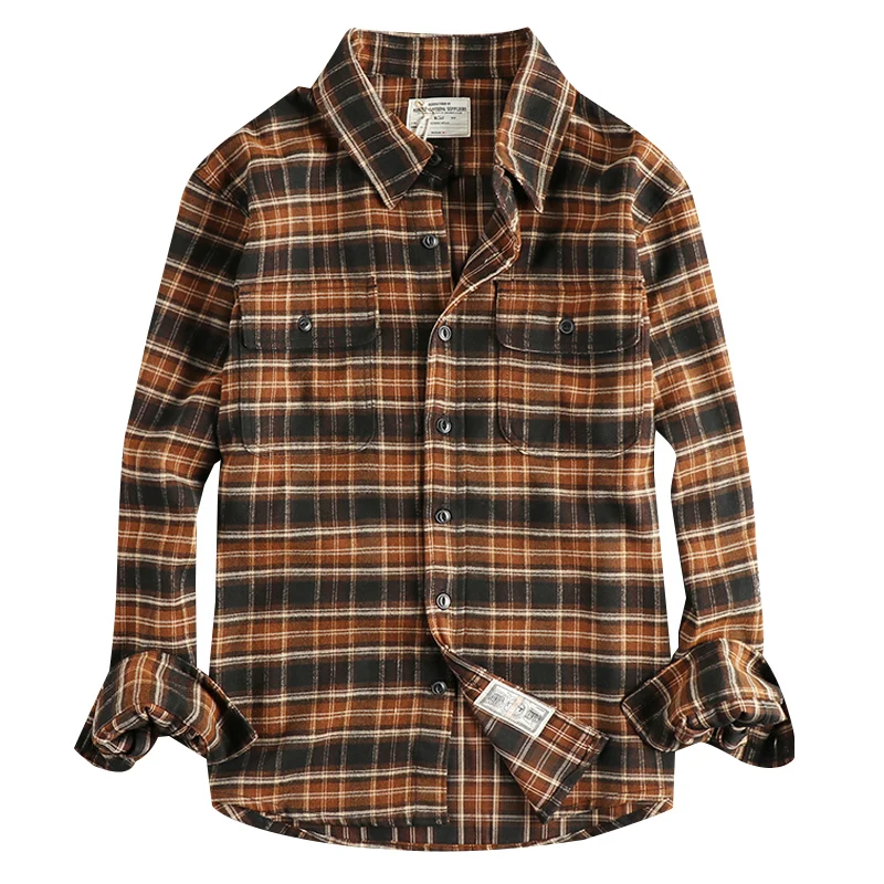 Scottish Vintage Classic Check Pockets Workwear Shirt Men\'s 2024 Autumn New Arrival Casual Versatile Thin Plaid Jacket Coats