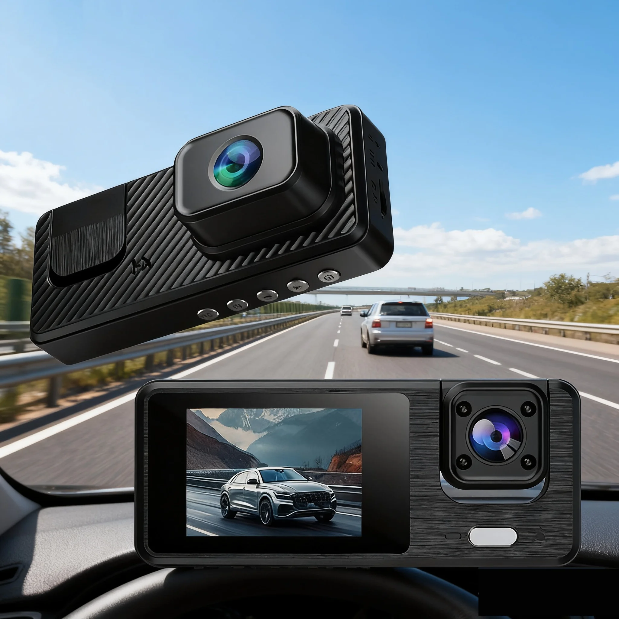 

The new high-definition 3-lens dash cam features built-in WiFi support for iPhone and Android phone connectivity making it easy