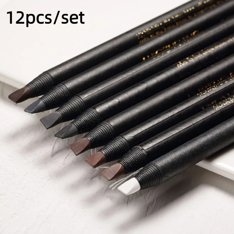 

12 White Eyebrow Pencil Cosmetic Pen Brush for Eye-shadow Natural Long-Lasting Tattoo Tint Waterproof Eyebrow Makeup Set Beauty