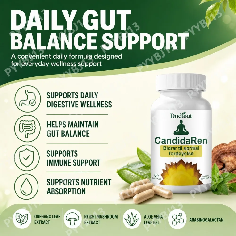 Docteat Gut Balance Capsules with Caprylic Acid, Oregano, Black Walnut, Reishi and Aloe Vera for Digestive Support, 60 Capsules