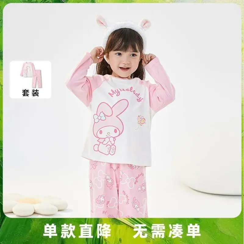 

Sanrio Children Pajamas 2Pcs Hello Kittys Girls Fashion Trousers Cotton Autumn Cartoon Cute Home Clothing Middle-Aged Children