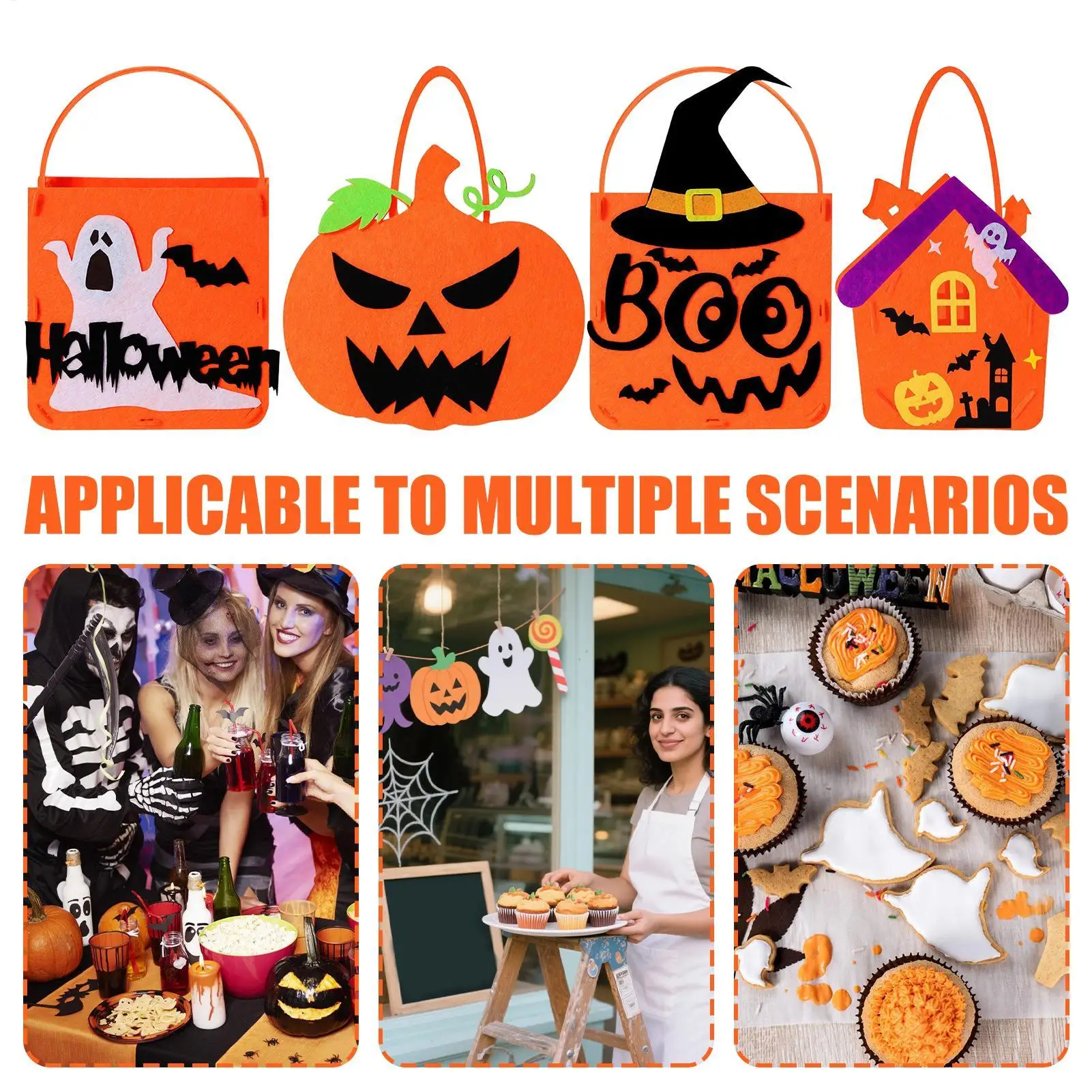 Halloween Treat Bags 4 Pieces Pumpkin Ghost Bat Witch Hat Snack Bag Cute Felt Bucket Goodie Candy Chocolate Container Party