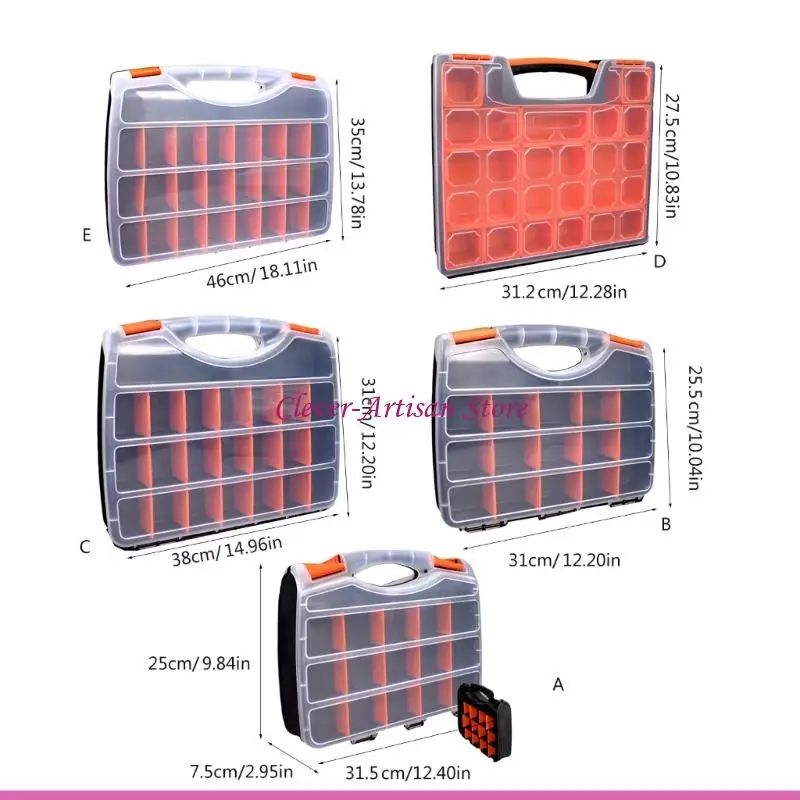 E06B صناديق تنظيم الأدوات البلاستيكية الشفافة، مقصورات قابلة للتعديل، مزالج آمنة