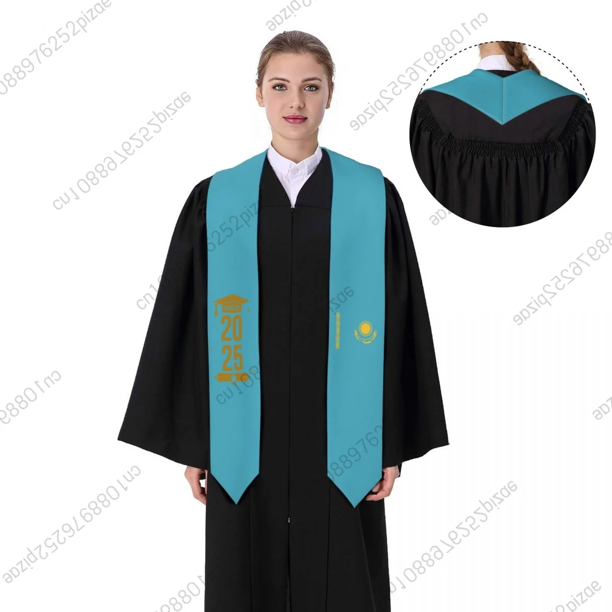 

New Kazakhstan Flag Class Of 2025 183*13CM Graduation Stole Sash Scarf For International Students Proud