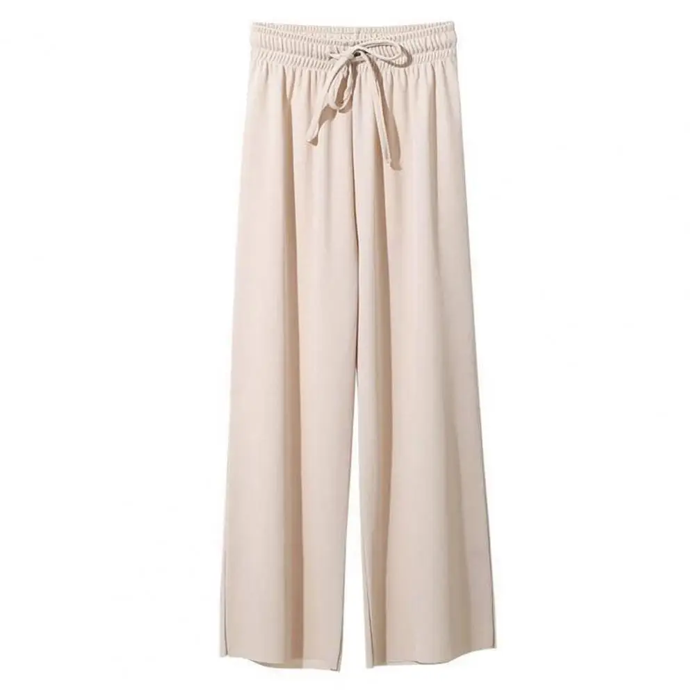 Calça feminina com cordão de cintura alta elástica, calça monocromática, casual, versátil, confortável, ajuste solto, verão