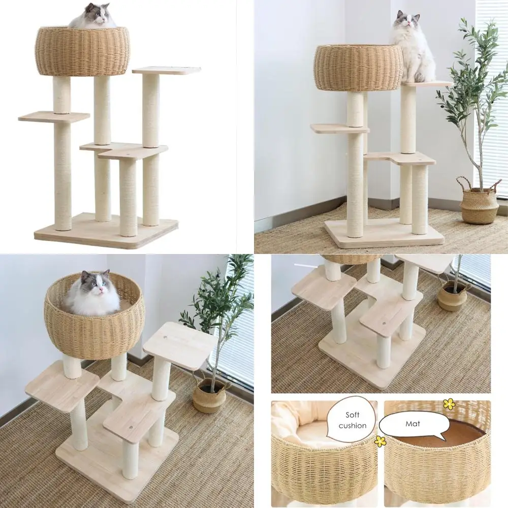 

Современная кошачья башня для дома с когтеточками из сизаля, ротанговой окунью и рамой для восхождения маленького котенка