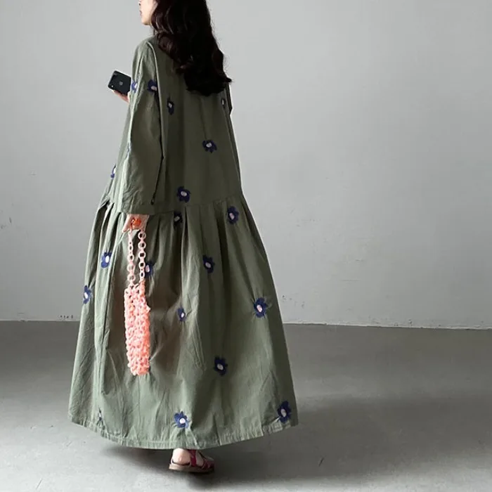 Chique dames lange Dr herfst winter nieuwe Sle ontwerp retro borduurwerk bloem losse afslankende Dr Ci woon-werkverkeer enkele knop