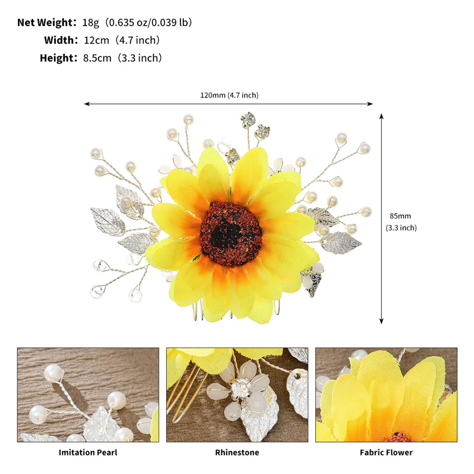 Sunflower Woman's Hair Comb Headpiece Woman Elegant Alloy Comb Barrette for Birthday Stage Party Hairstyle Making