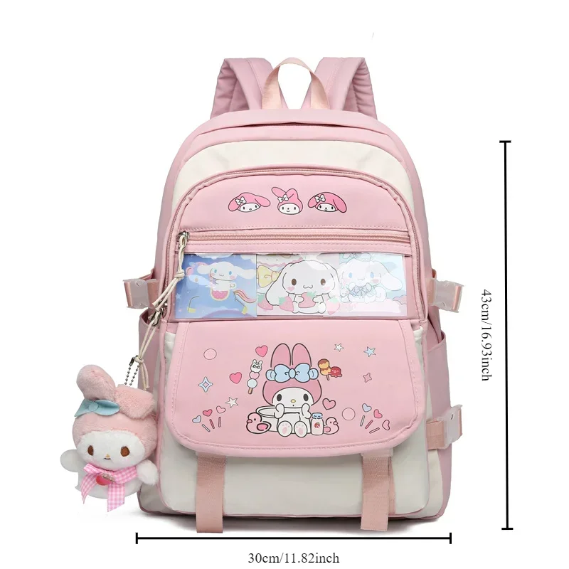 Sanrio Kuromi My Melody mochila de grande capacidade, mochila de alto valor, fofo, kawaii, coração, escola primária, júnior, menina