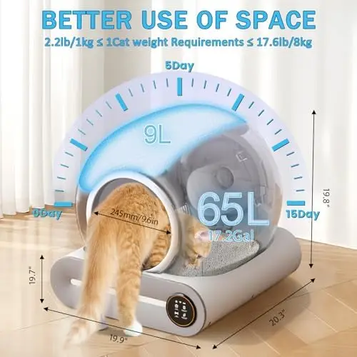 Self Cleaning Cat Litter Box, Automatic Robot Box for Multiple Cats, Smart Self Cleaning with Safety Protection, APP