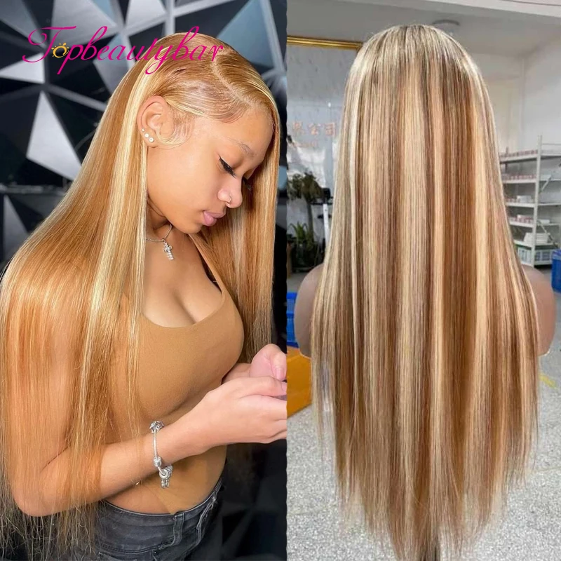 

Honey Blonde Transparent Lace Front Wig Straight Wigs Highlight 613 Colored 13x4 Lace Front Human Hair Wigs 180% Brazilian Remy