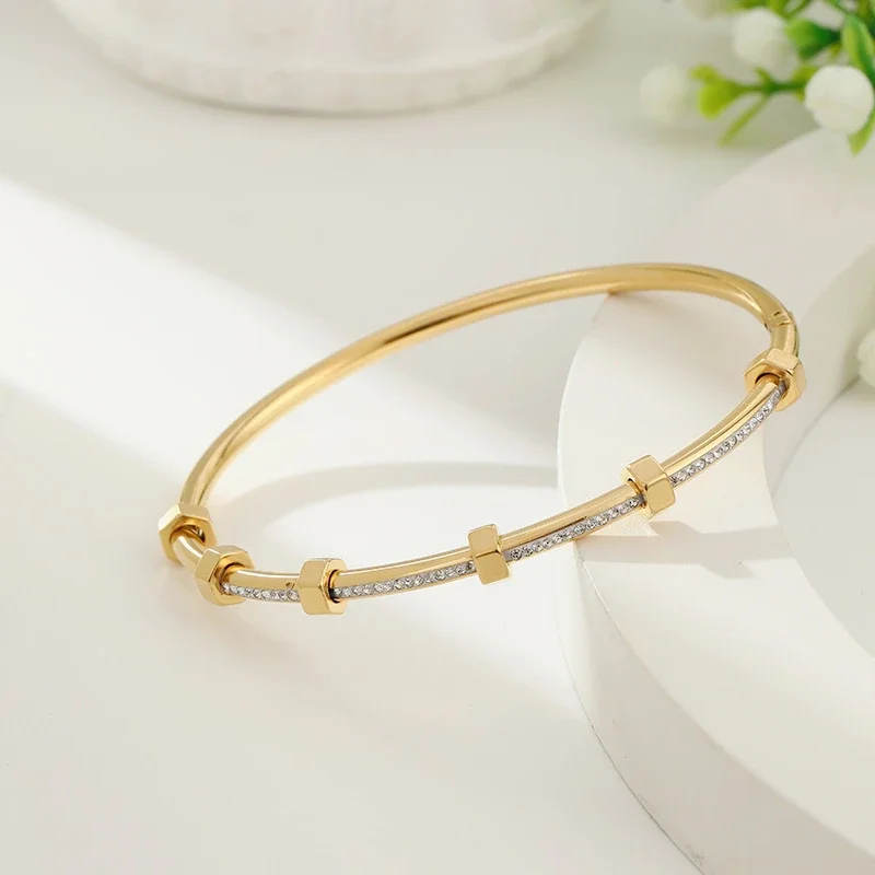 Zircon Stainless Steel Nut Mud Diamond Bracelet for Women Fashion Brand Jewelry Waterproof  Bangles Party Accessories