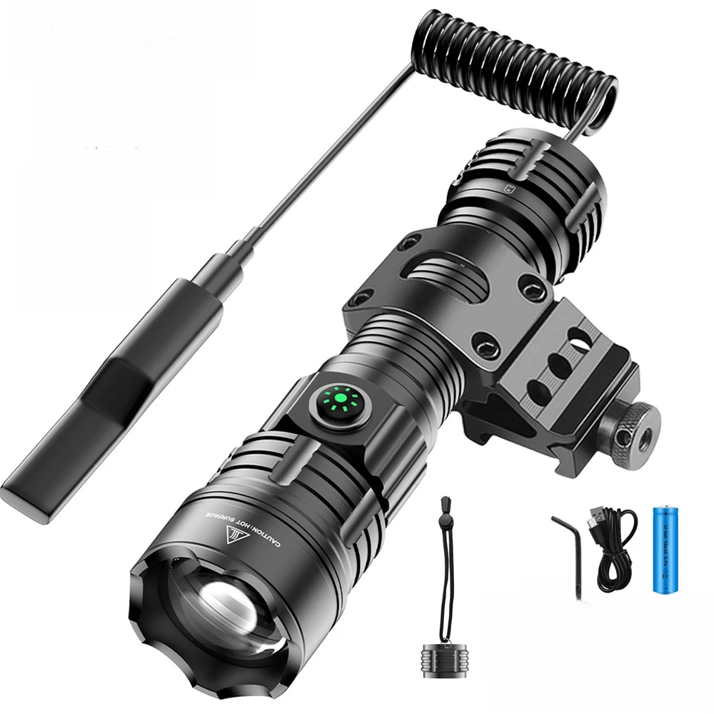 Professional Hunting Tactical Night LED Flashlight Long-Shot Powerful Waterproof Type-C Rechargeable Outdoor Portable Torch