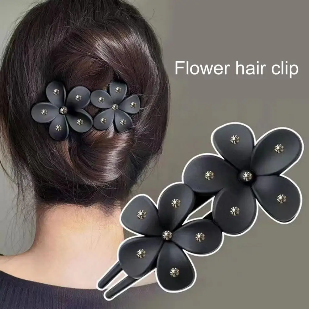 Women Hair Grip Flower Decor Anti-slip Hair Decoration Frosted Texture Hair Pin Rhinestone Decor Anti-crack Hairs Styling Tool